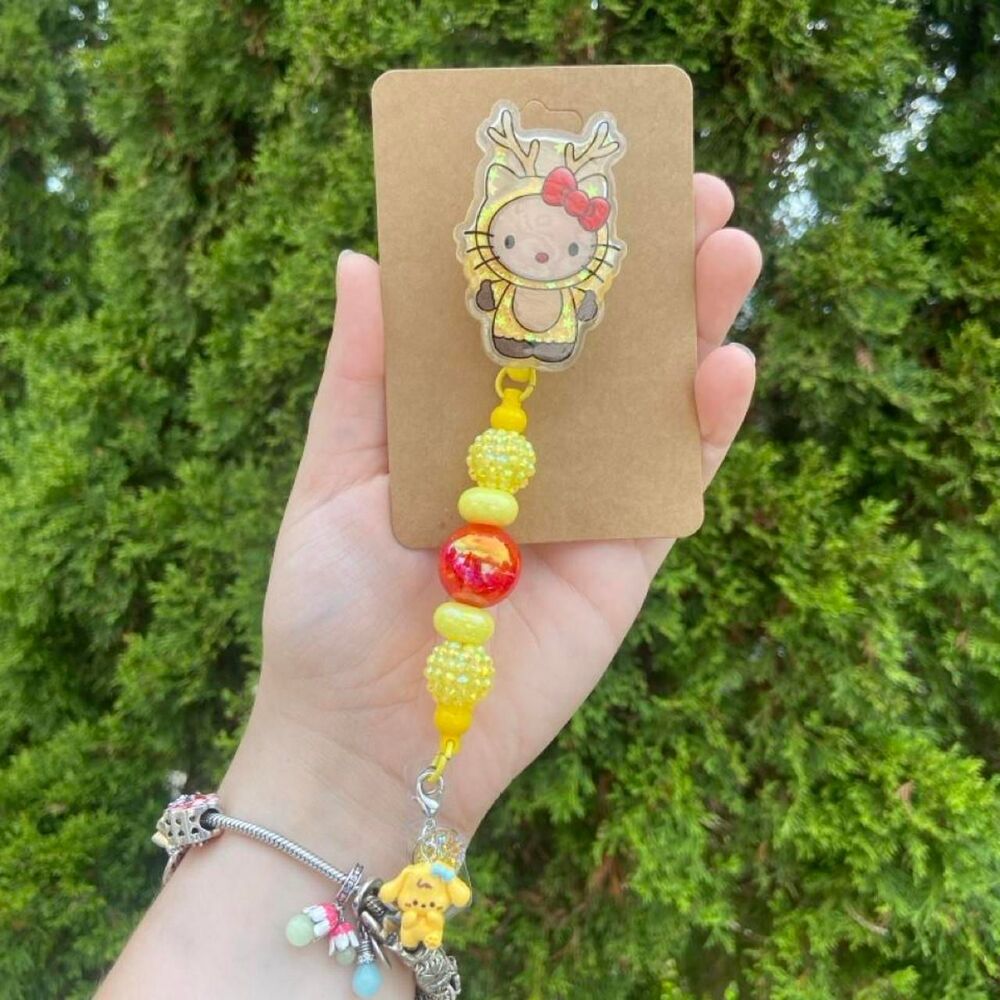Reindeer Hello Kitty Shaker Beaded Badge Reel